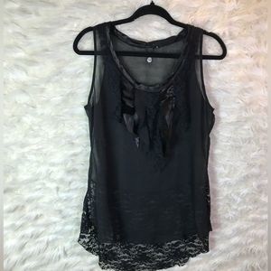 ❤️SALE❤️BKE Boutique Goth Black sheer tank with lace and satin accents size M